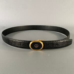 DUNHILL Size 36 Black Gold Leather Belt